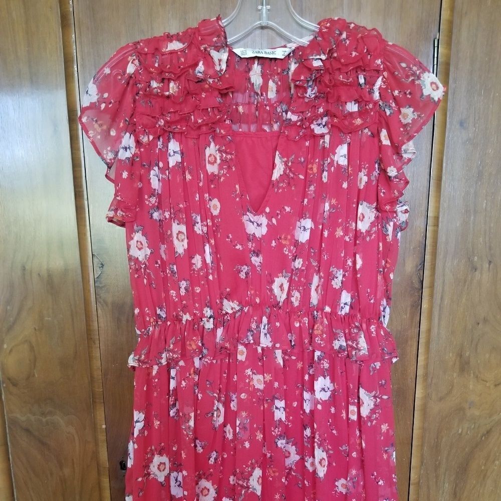 Zara Basic Red Short Slv Mini Dress, xs